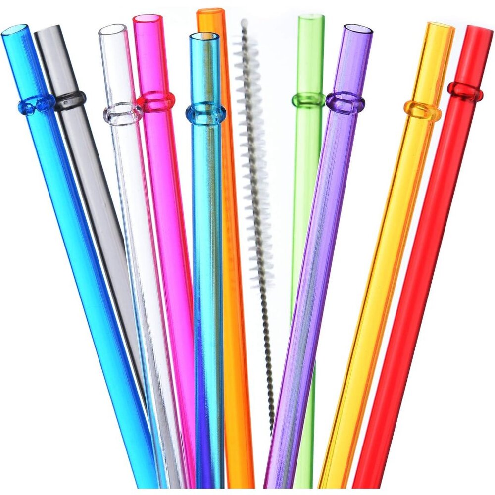 10.5 in Long Reusable Plastic Straws with Brush, Tritan Hard Plastic Tumbler Str